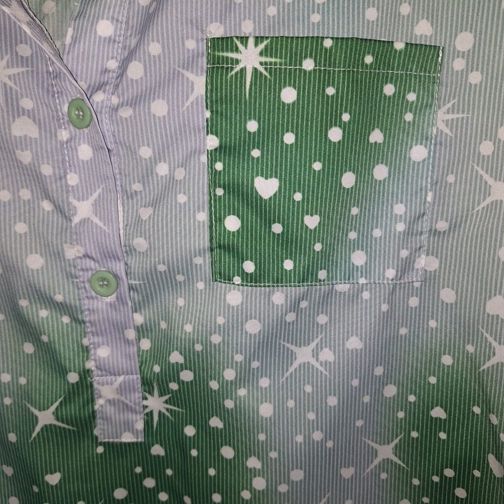 Whimsigoth Boho Bohemian Fairy Grunge Celestial Star Heart Blouse Green White M - Picture 6 of 7